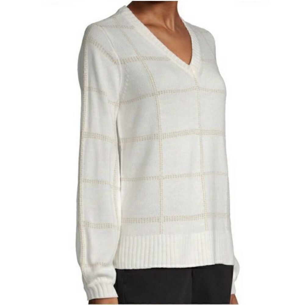 Worthington Polar Bear Gold Sweater Long Sleeve V-Neck Womens Size Medium